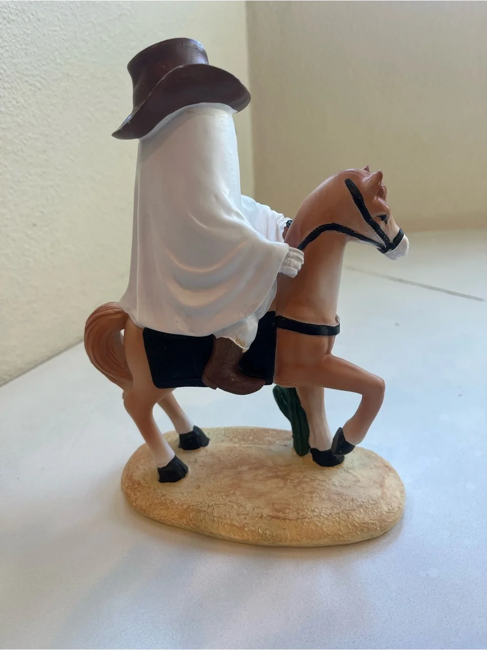 Halloween Ghost Cowboy Figurine on Horse - White & Brown